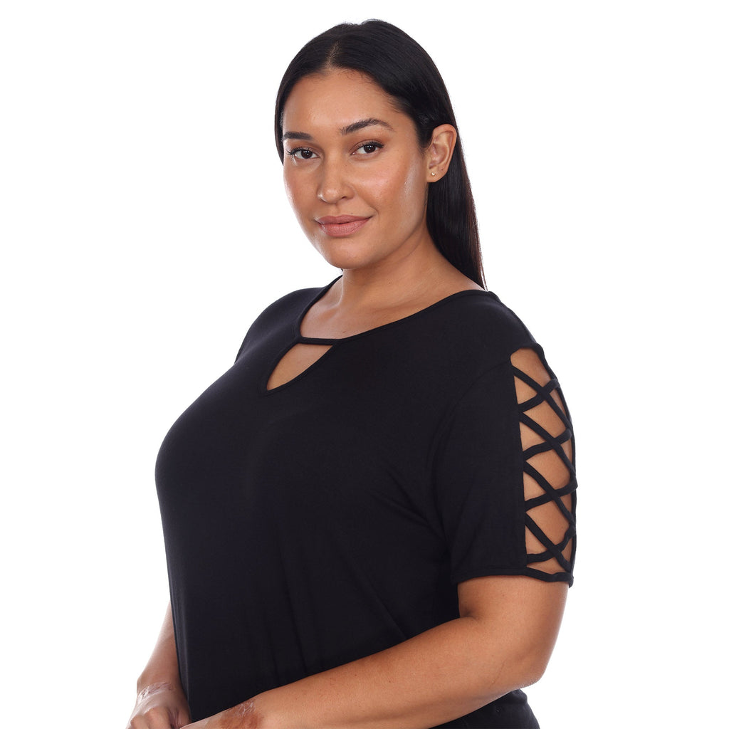 White Mark Women's Keyhole Neck Cutout Short Sleeve Top - Plus (7 Colors Available)