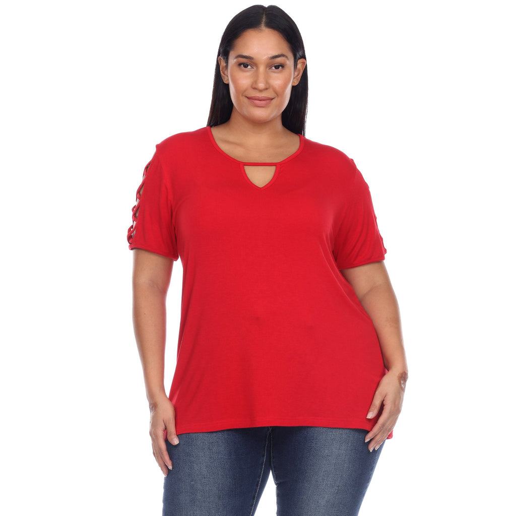 White Mark Women's Keyhole Neck Cutout Short Sleeve Top - Plus (7 Colors Available)