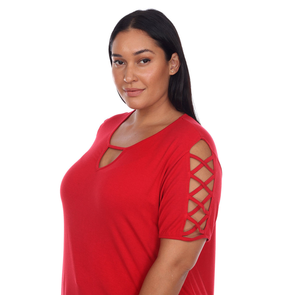 White Mark Women's Keyhole Neck Cutout Short Sleeve Top - Plus (7 Colors Available)