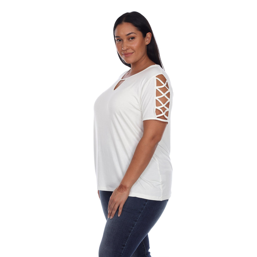 White Mark Women's Keyhole Neck Cutout Short Sleeve Top - Plus (7 Colors Available)