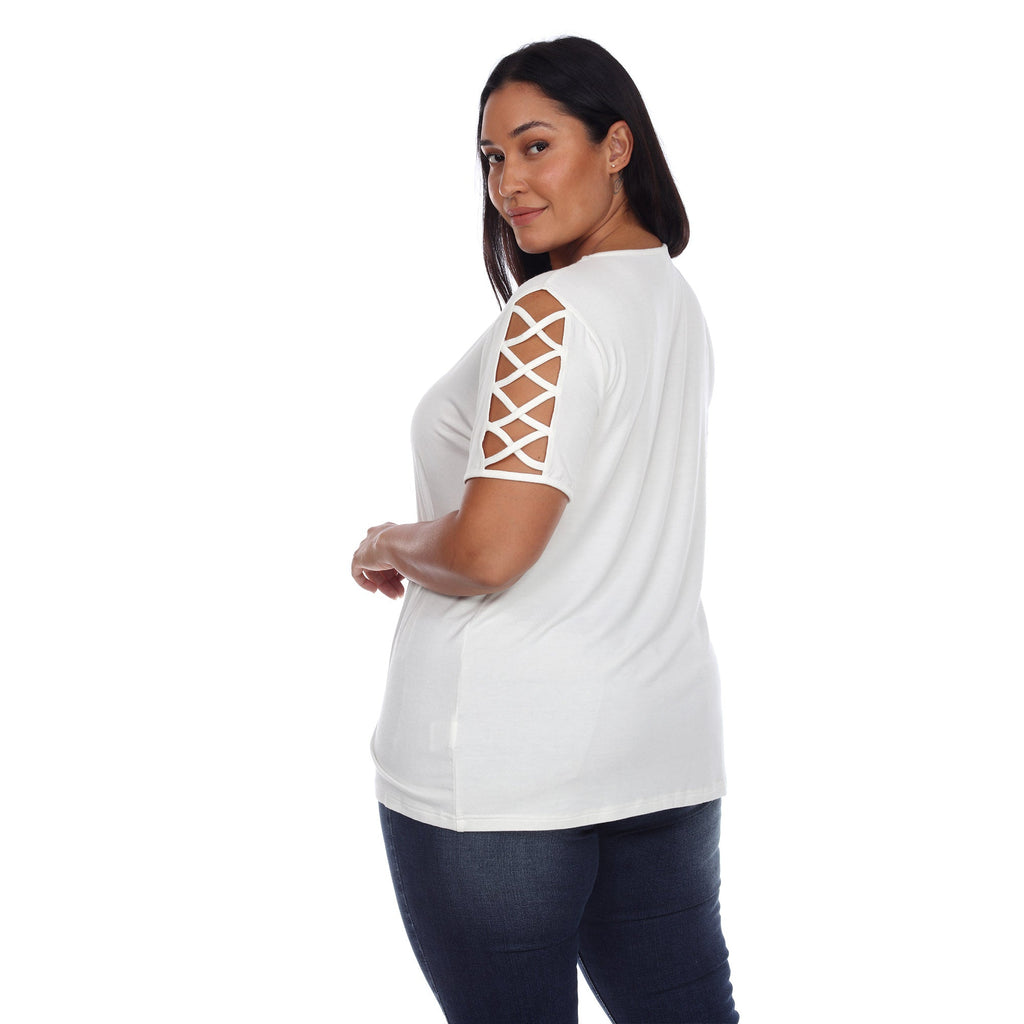 White Mark Women's Keyhole Neck Cutout Short Sleeve Top - Plus (7 Colors Available)