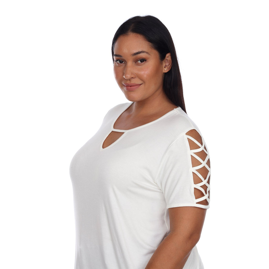 White Mark Women's Keyhole Neck Cutout Short Sleeve Top - Plus (7 Colors Available)