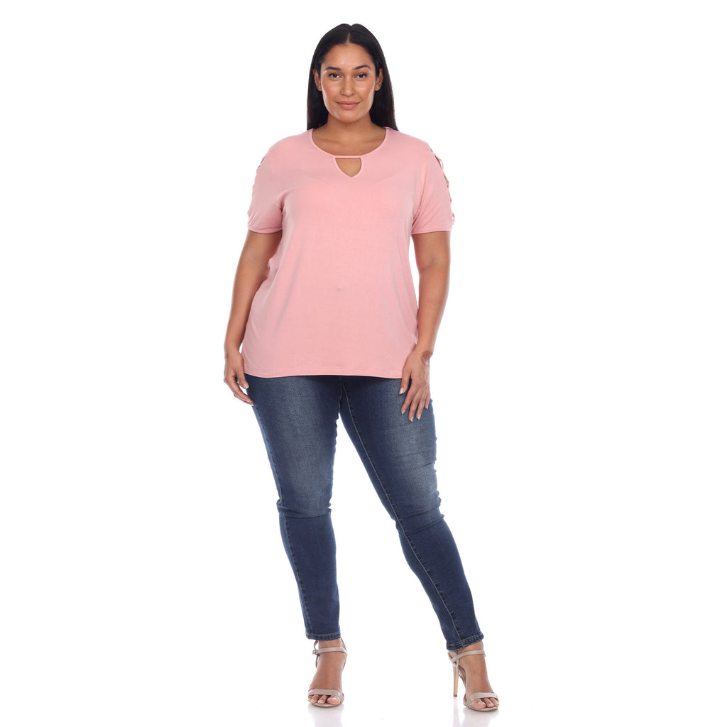 White Mark Women's Keyhole Neck Cutout Short Sleeve Top - Plus (7 Colors Available)