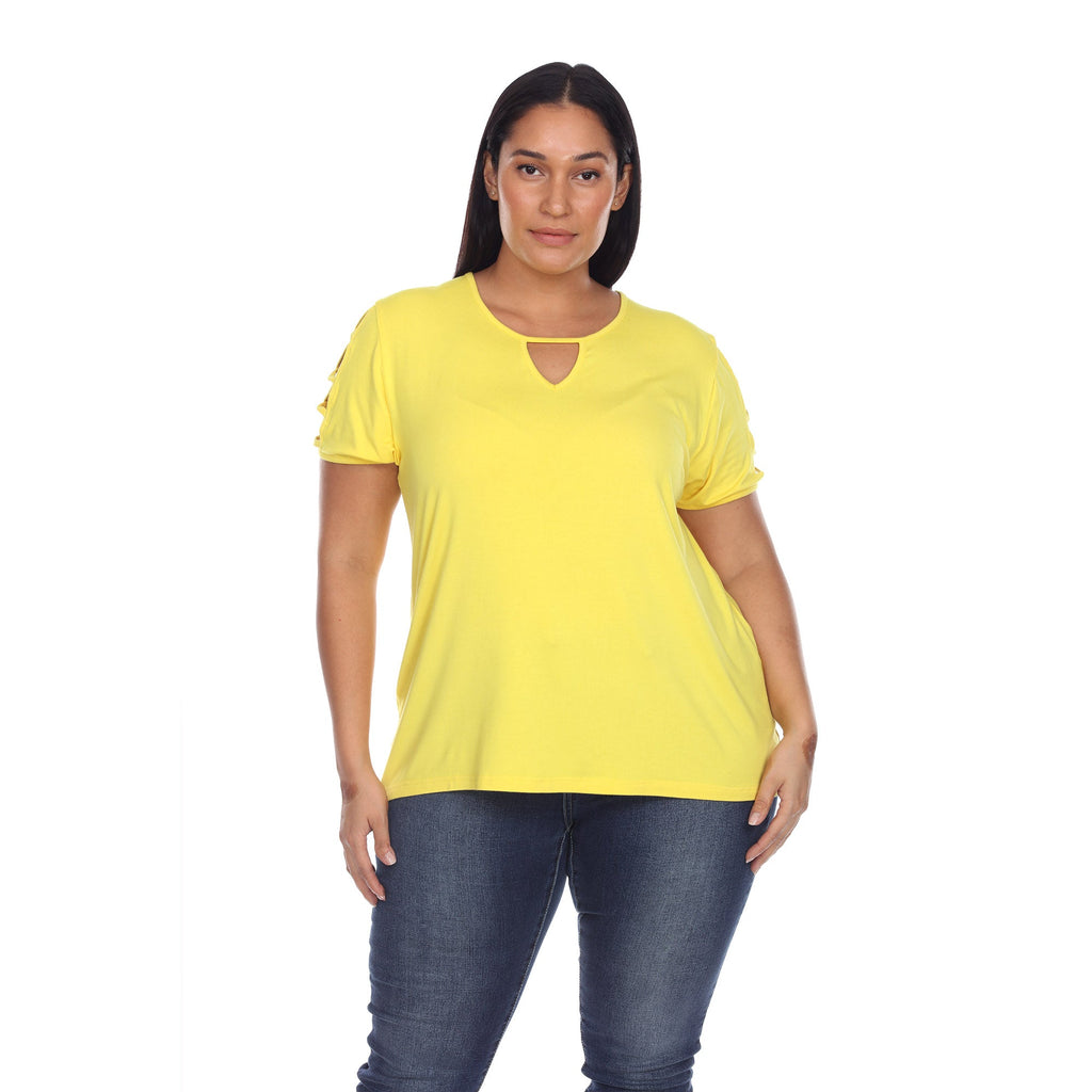 White Mark Women's Keyhole Neck Cutout Short Sleeve Top - Plus (7 Colors Available)