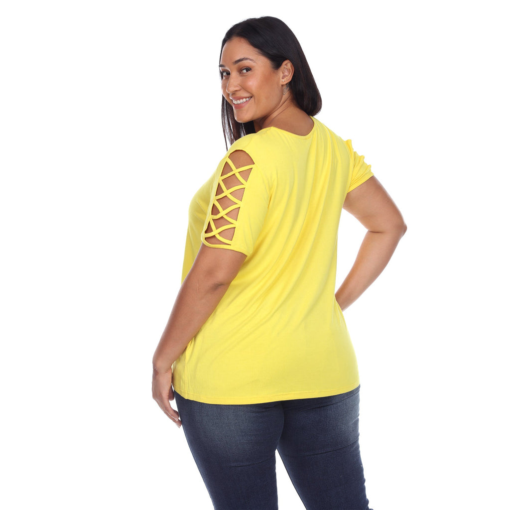 White Mark Women's Keyhole Neck Cutout Short Sleeve Top - Plus (7 Colors Available)