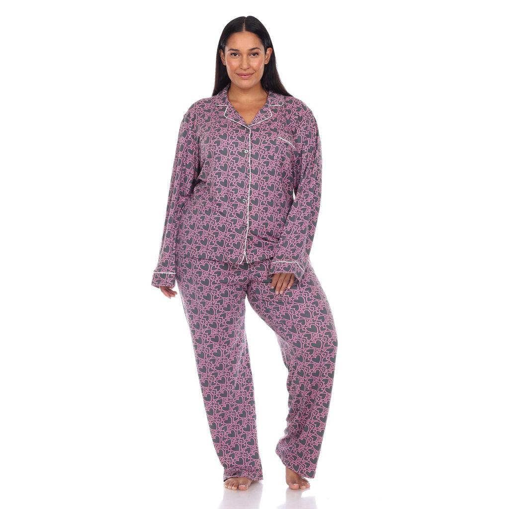 Long Sleeve Heart Print Pajama Set - Plus