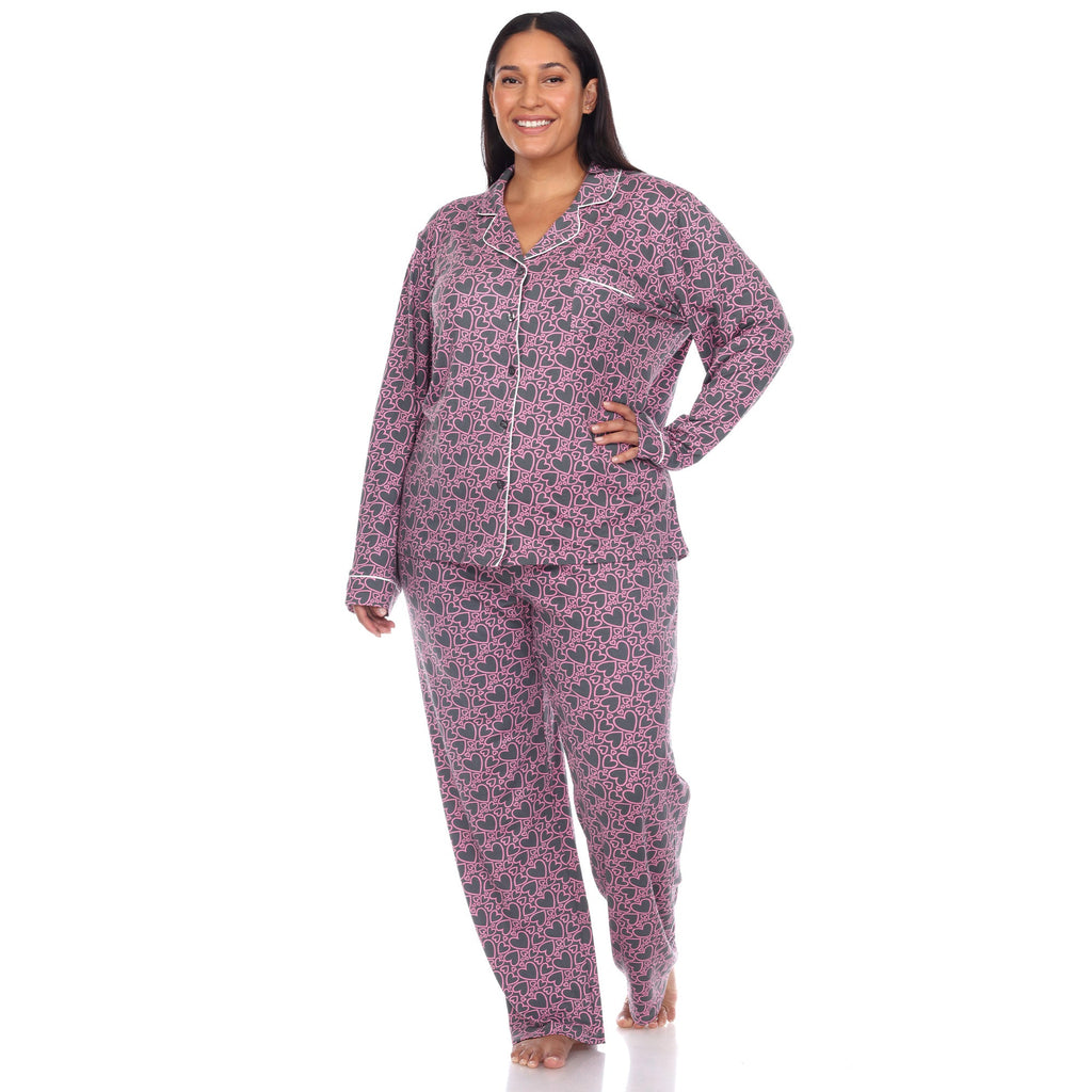 Long Sleeve Heart Print Pajama Set - Plus