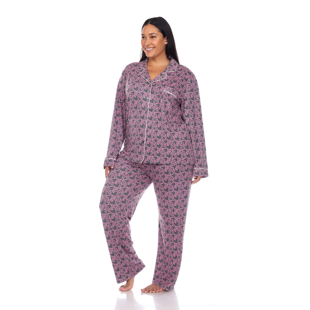 Long Sleeve Heart Print Pajama Set - Plus