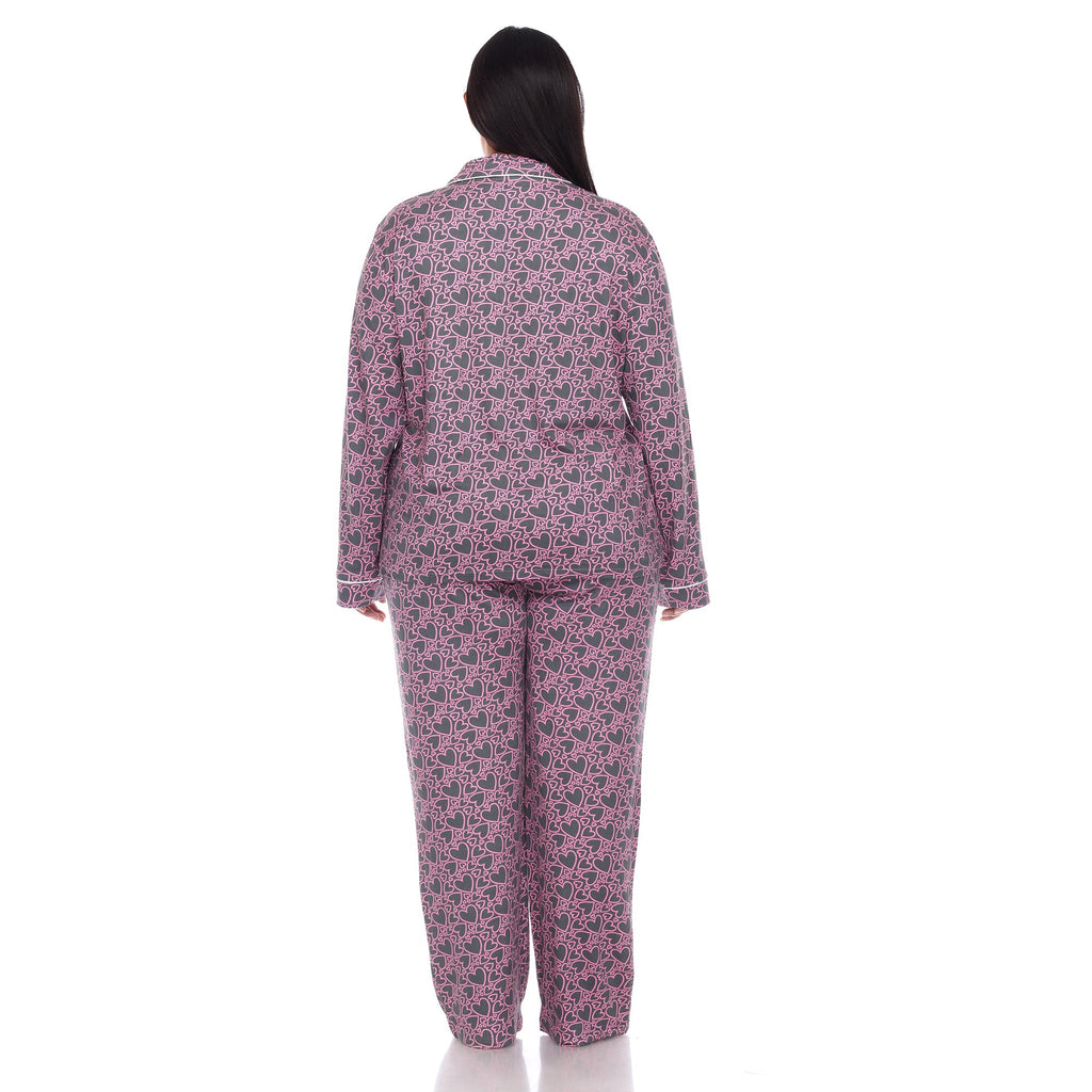 Long Sleeve Heart Print Pajama Set - Plus