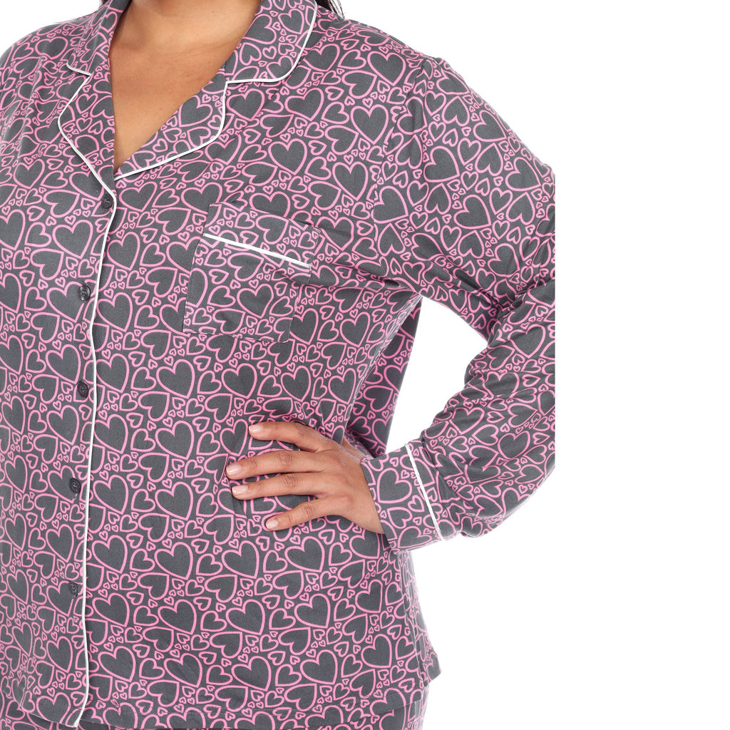 Long Sleeve Heart Print Pajama Set - Plus