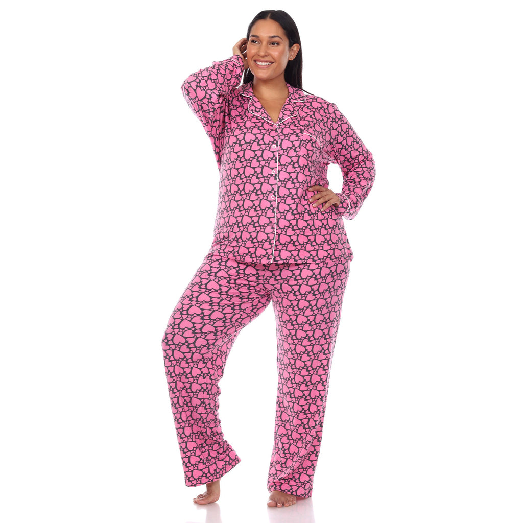 Long Sleeve Heart Print Pajama Set - Plus