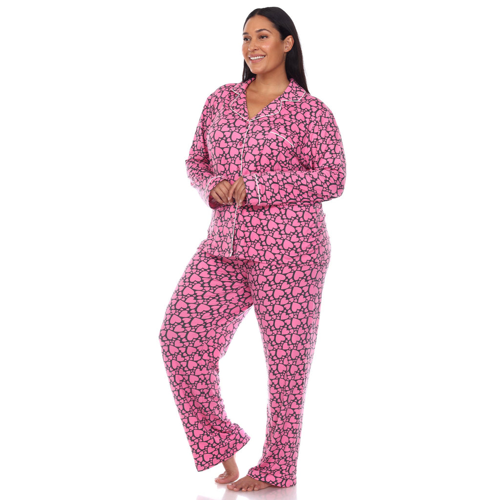 Long Sleeve Heart Print Pajama Set - Plus