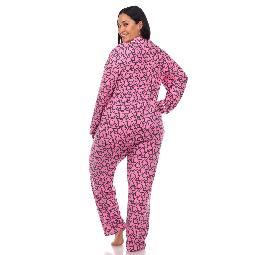 Long Sleeve Heart Print Pajama Set - Plus