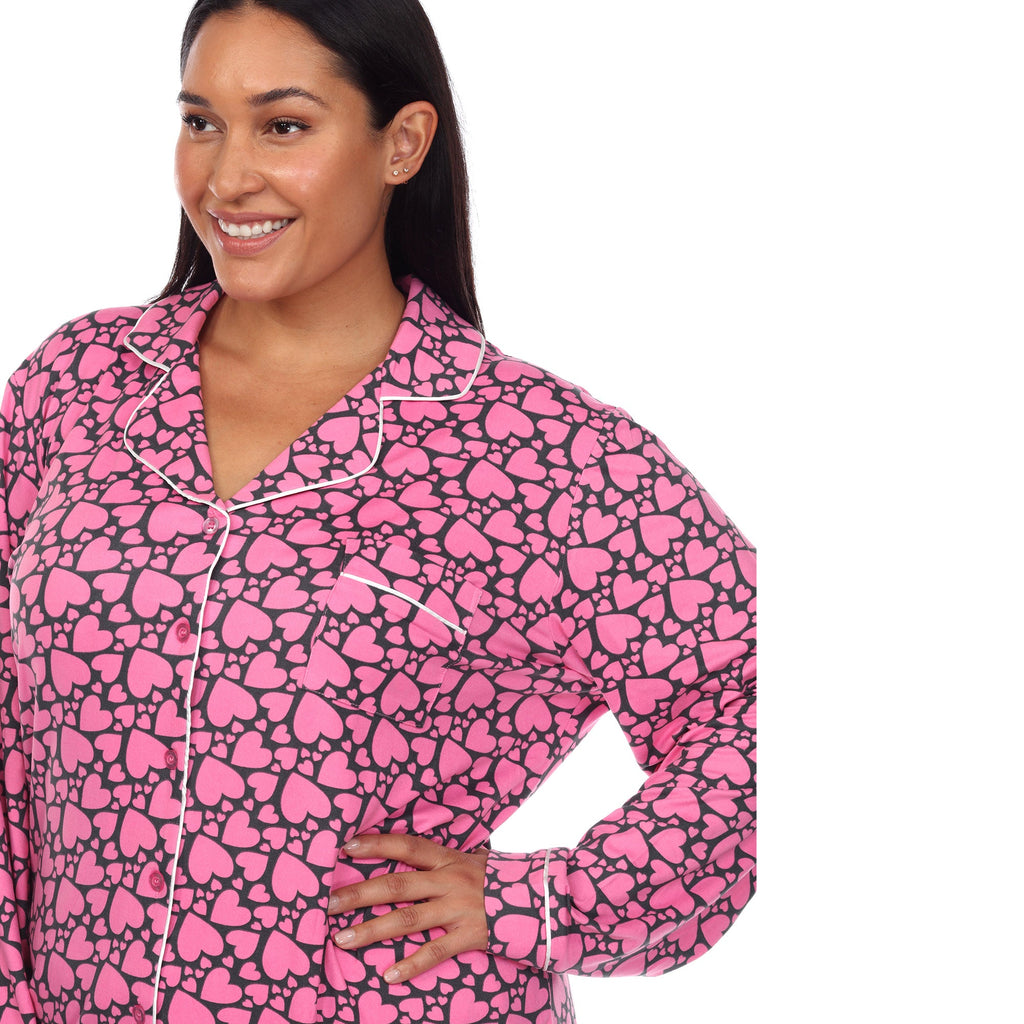 Long Sleeve Heart Print Pajama Set - Plus