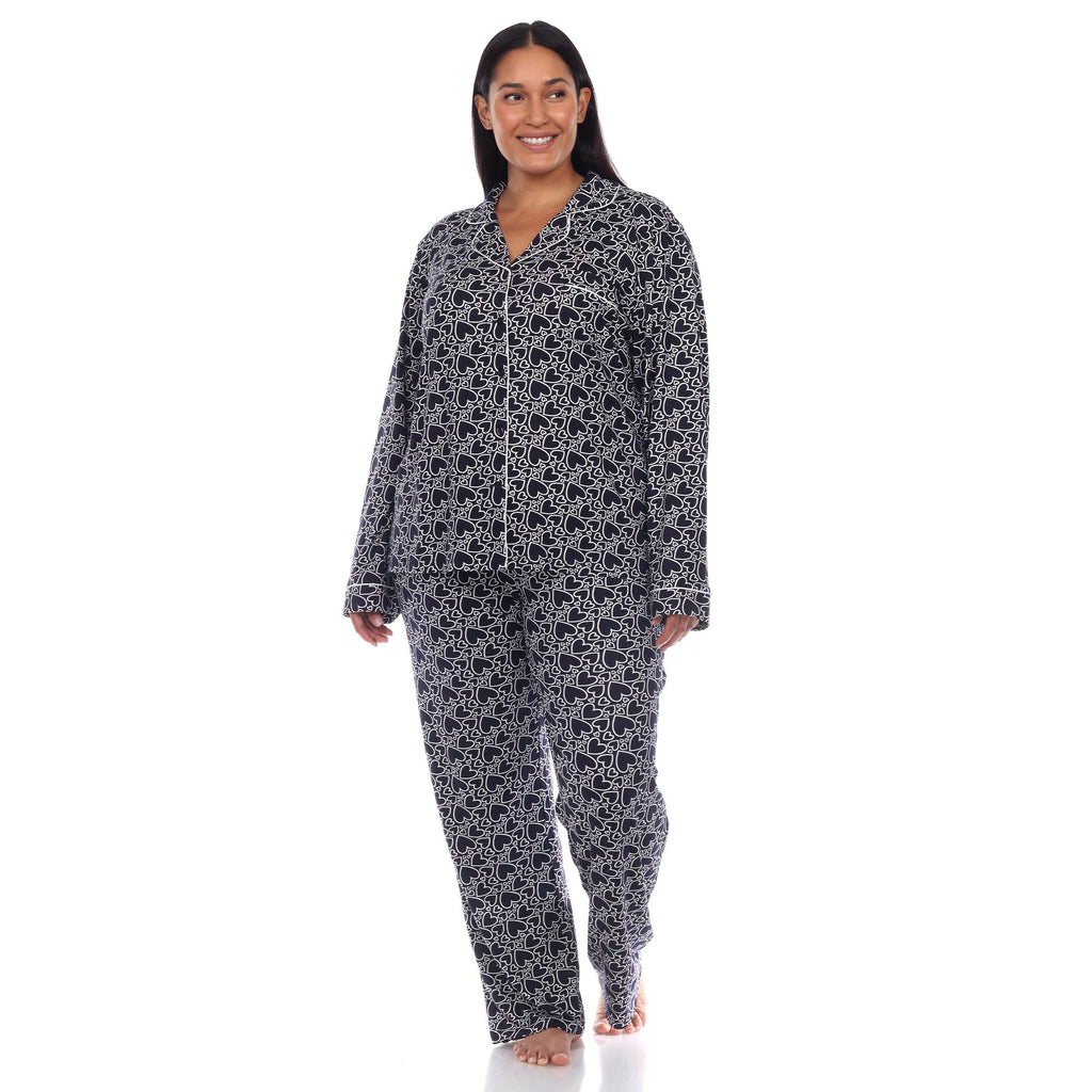 Long Sleeve Heart Print Pajama Set - Plus