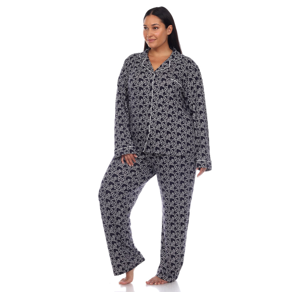 Long Sleeve Heart Print Pajama Set - Plus