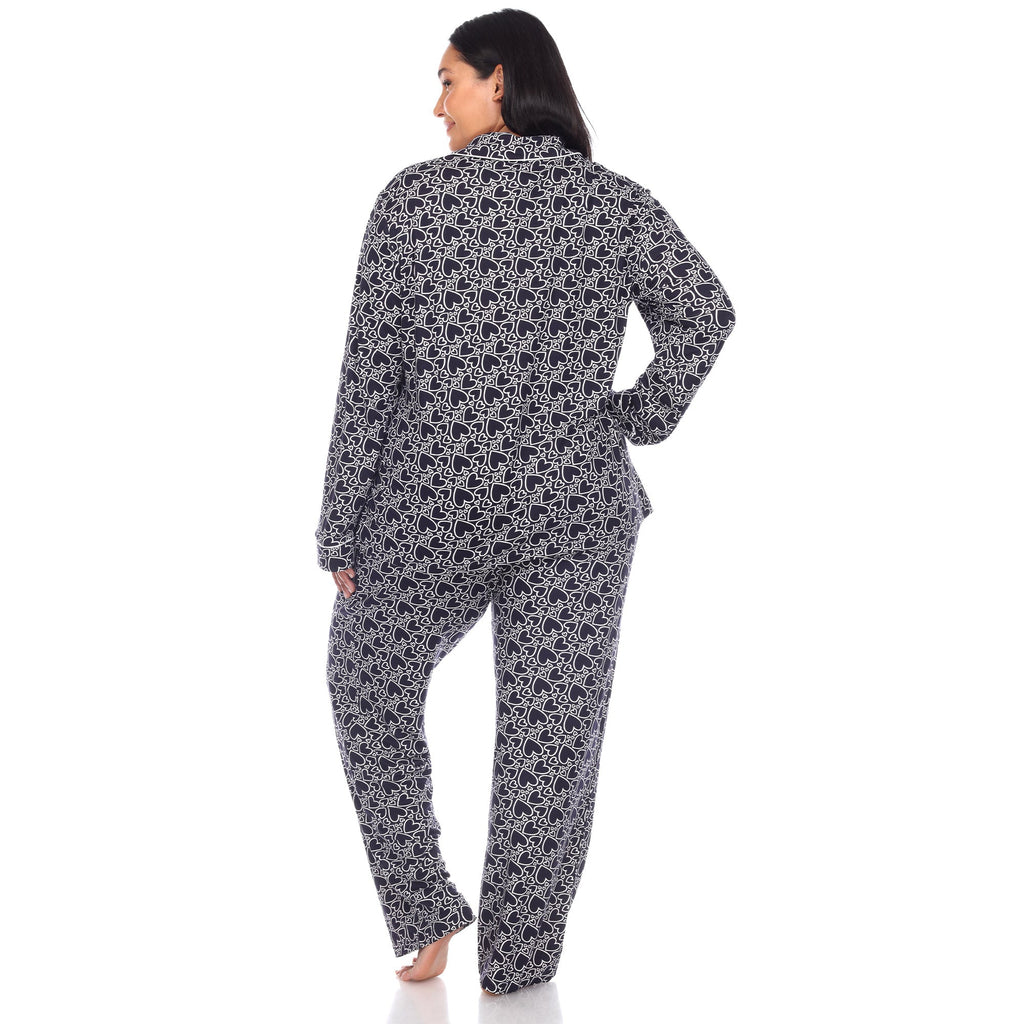 Long Sleeve Heart Print Pajama Set - Plus