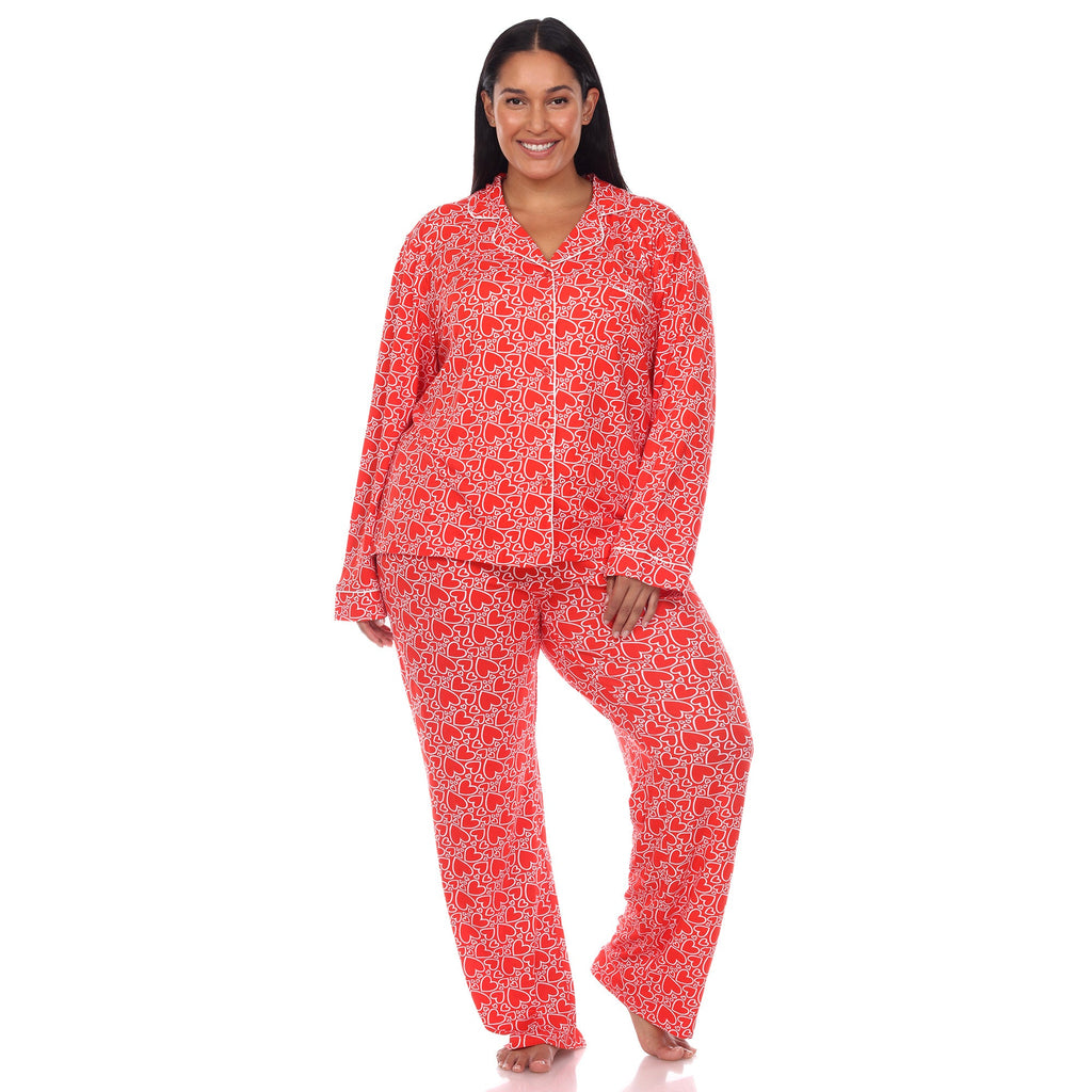 Long Sleeve Heart Print Pajama Set - Plus