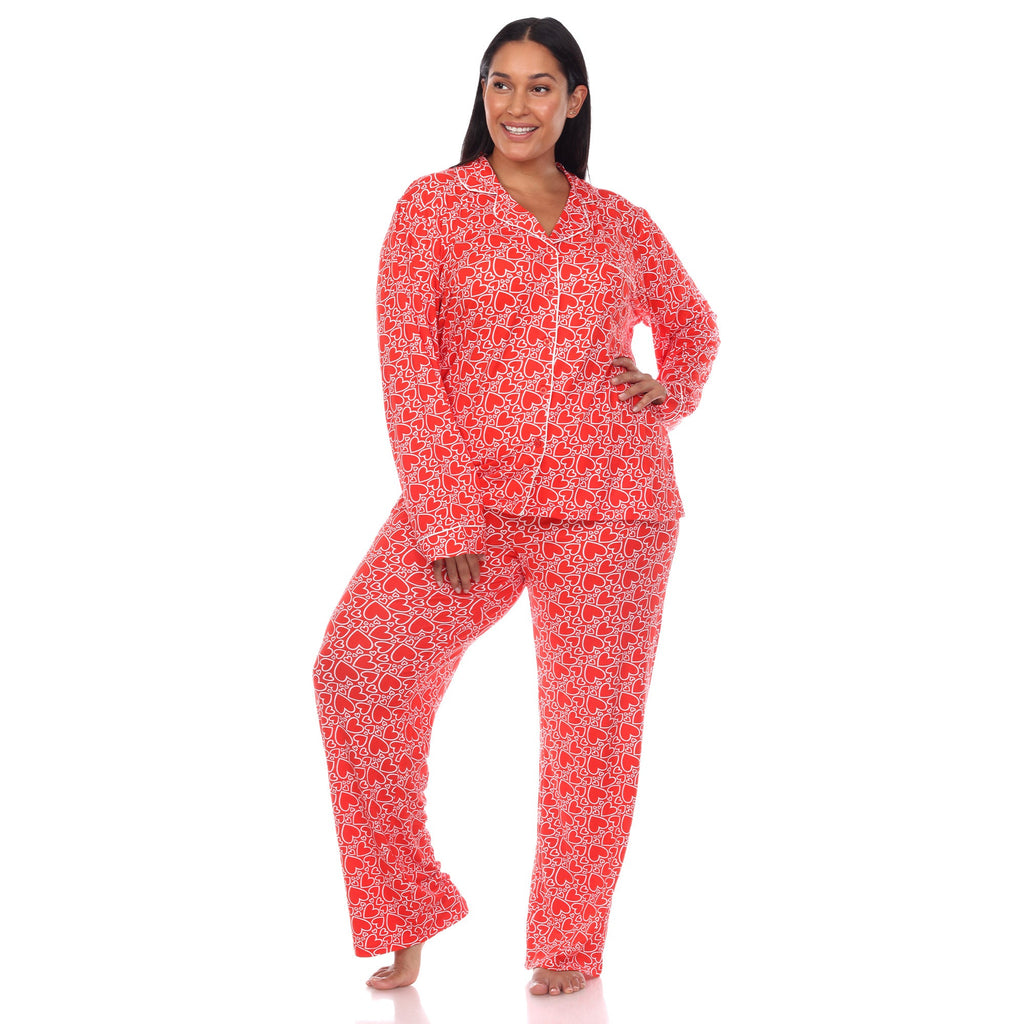 Long Sleeve Heart Print Pajama Set - Plus