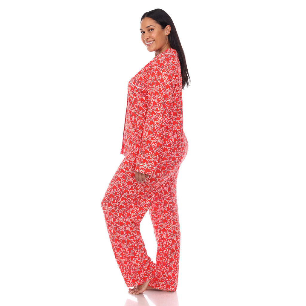 Long Sleeve Heart Print Pajama Set - Plus