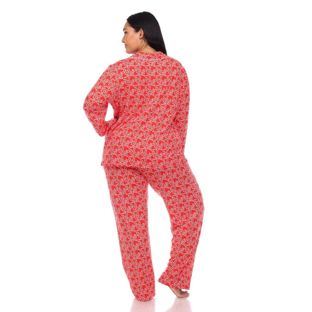 Long Sleeve Heart Print Pajama Set - Plus