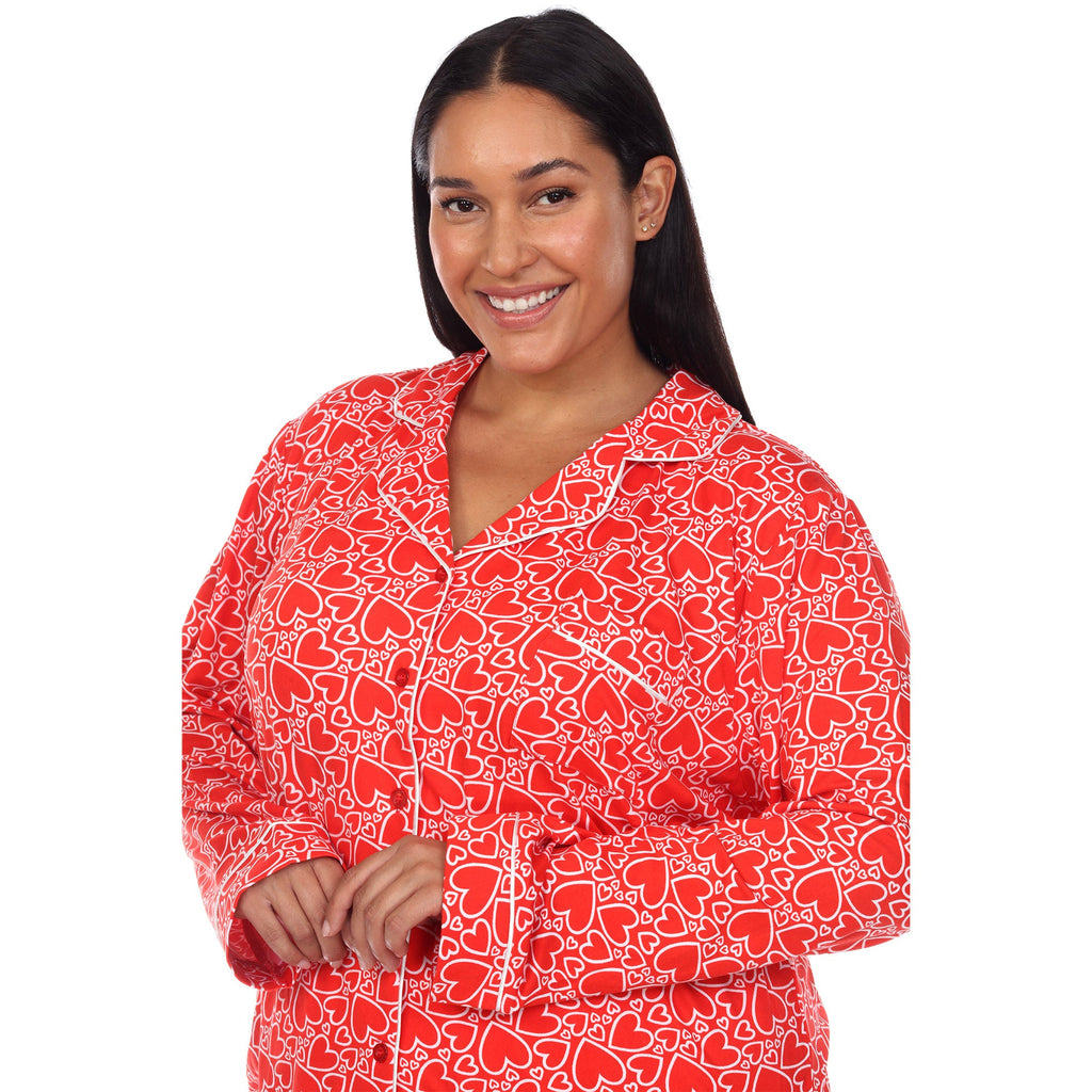 Long Sleeve Heart Print Pajama Set - Plus