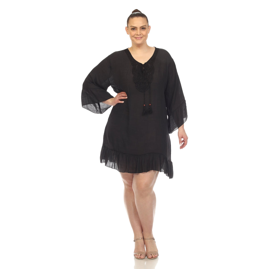 Sheer Embroidered Knee Length Cover Up Dress (4 Colors Available)