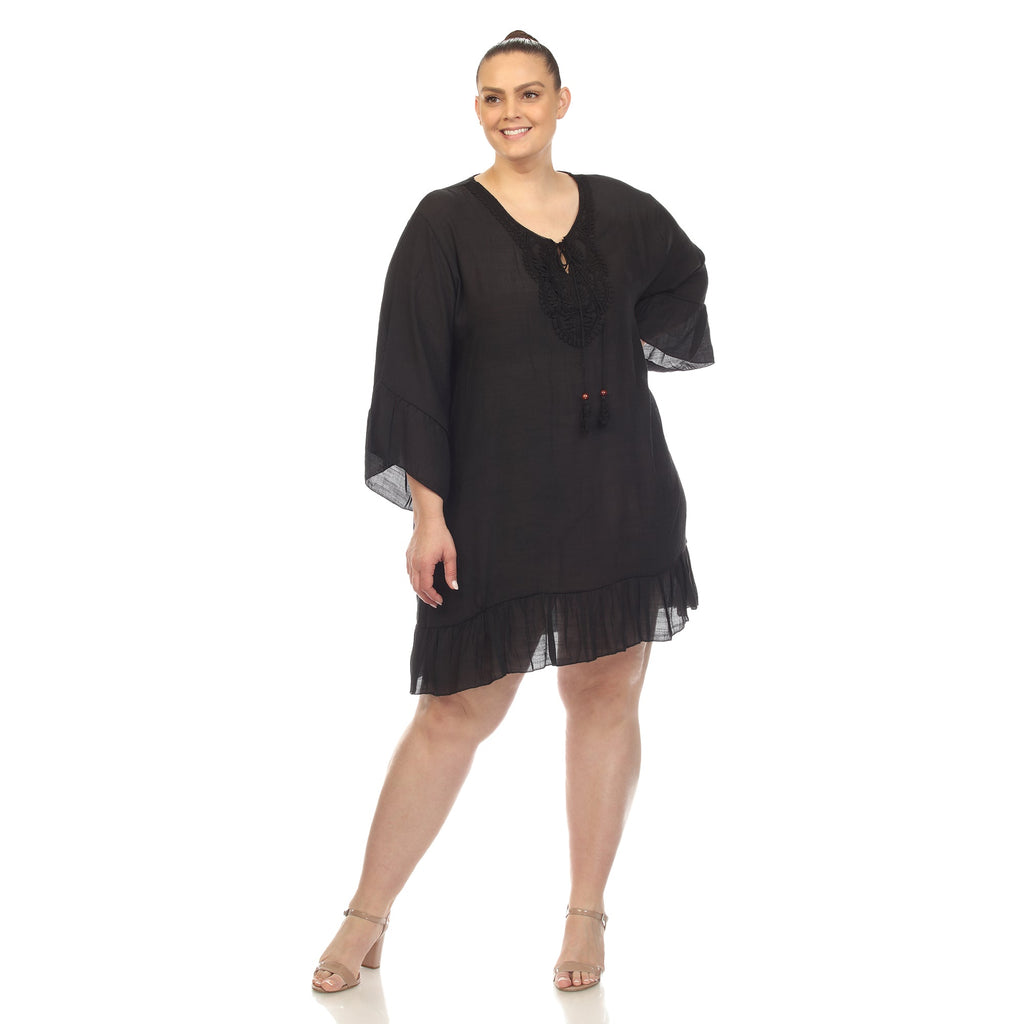 Sheer Embroidered Knee Length Cover Up Dress (4 Colors Available)