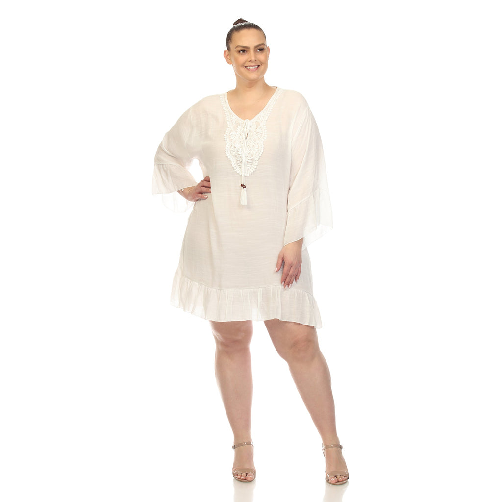 Sheer Embroidered Knee Length Cover Up Dress (4 Colors Available)