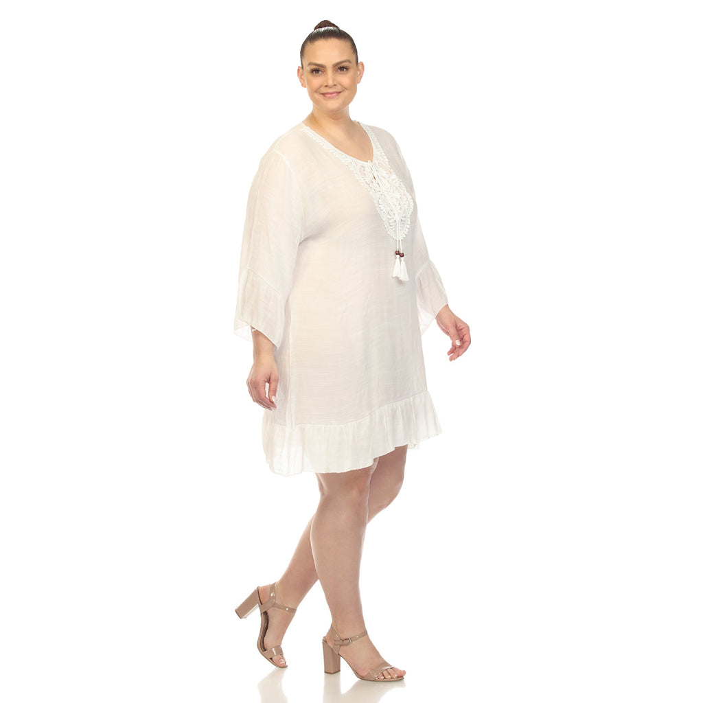 Sheer Embroidered Knee Length Cover Up Dress (4 Colors Available)