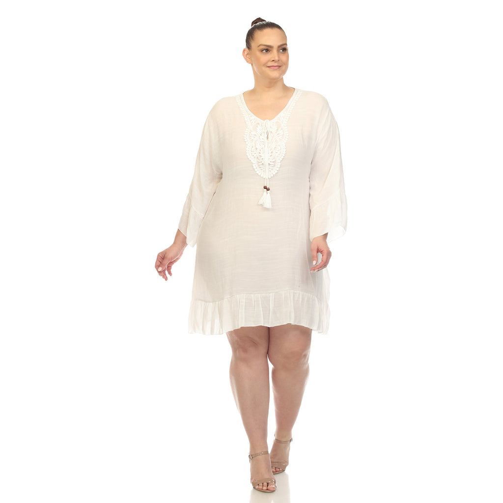 Sheer Embroidered Knee Length Cover Up Dress (4 Colors Available)