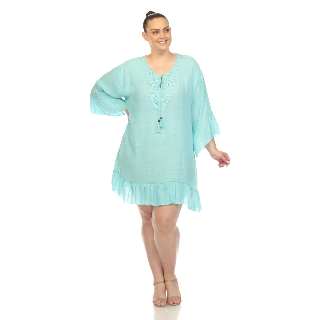 Sheer Embroidered Knee Length Cover Up Dress (4 Colors Available)