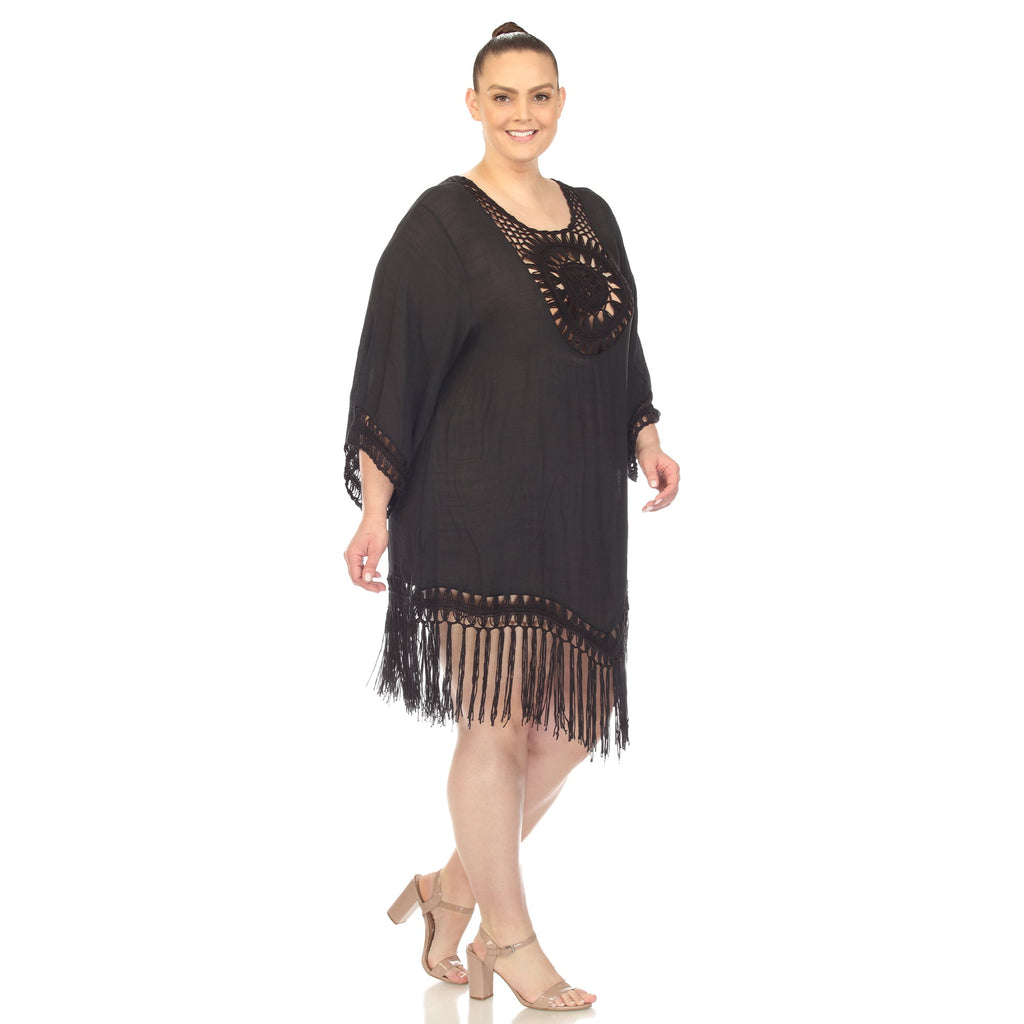 Crocheted Fringed Trim Dress Cover Up-Plus (4 Colors Available)