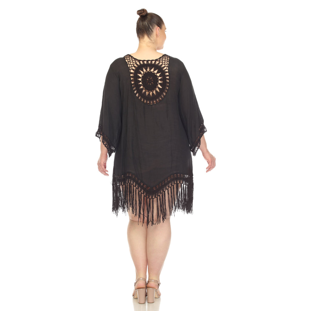 Crocheted Fringed Trim Dress Cover Up-Plus (4 Colors Available)