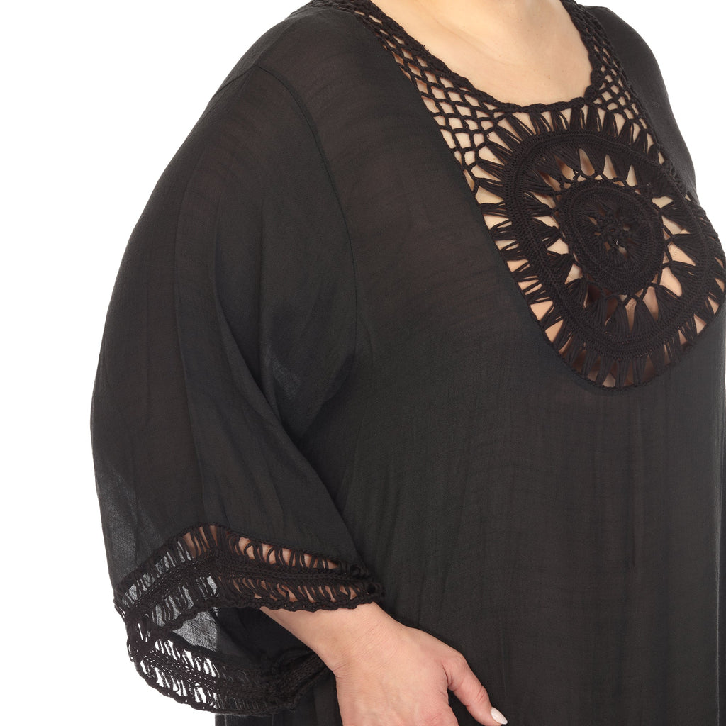 Crocheted Fringed Trim Dress Cover Up-Plus (4 Colors Available)