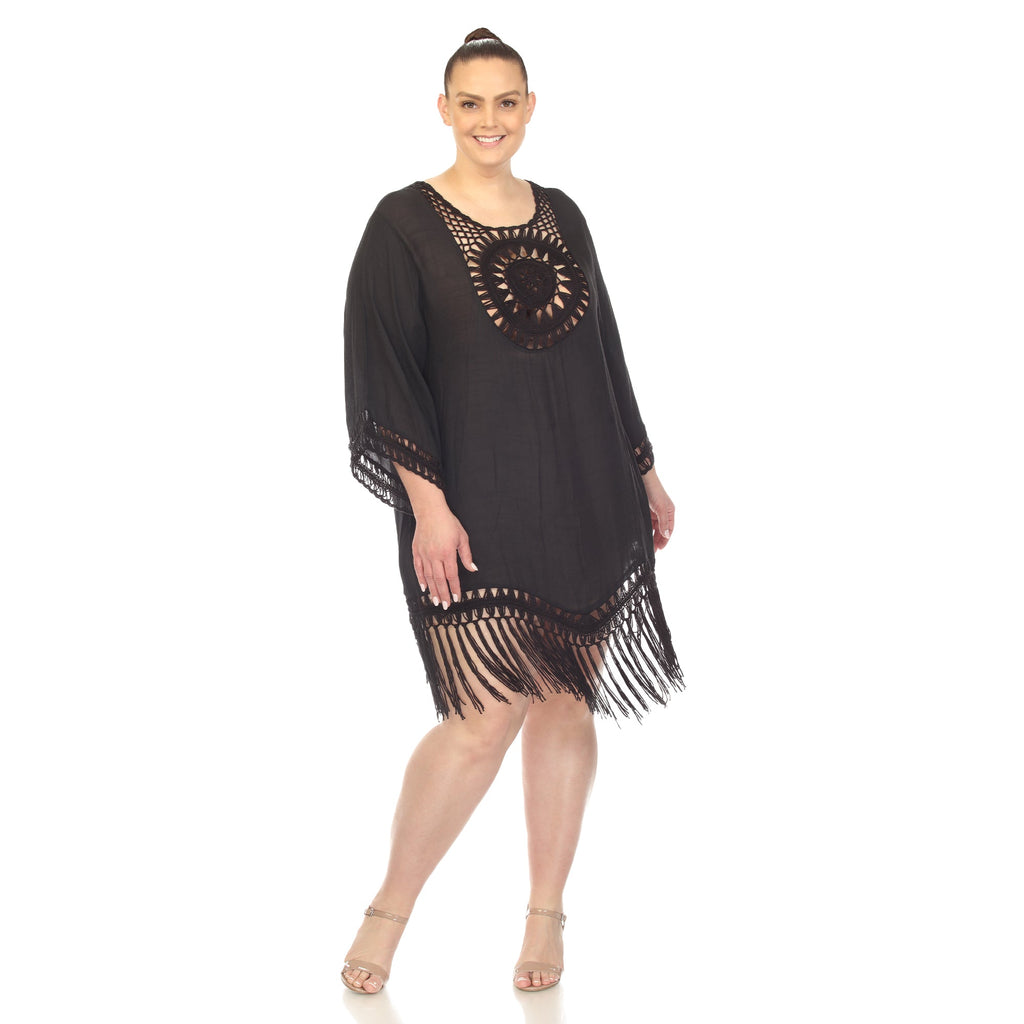 Crocheted Fringed Trim Dress Cover Up-Plus (4 Colors Available)