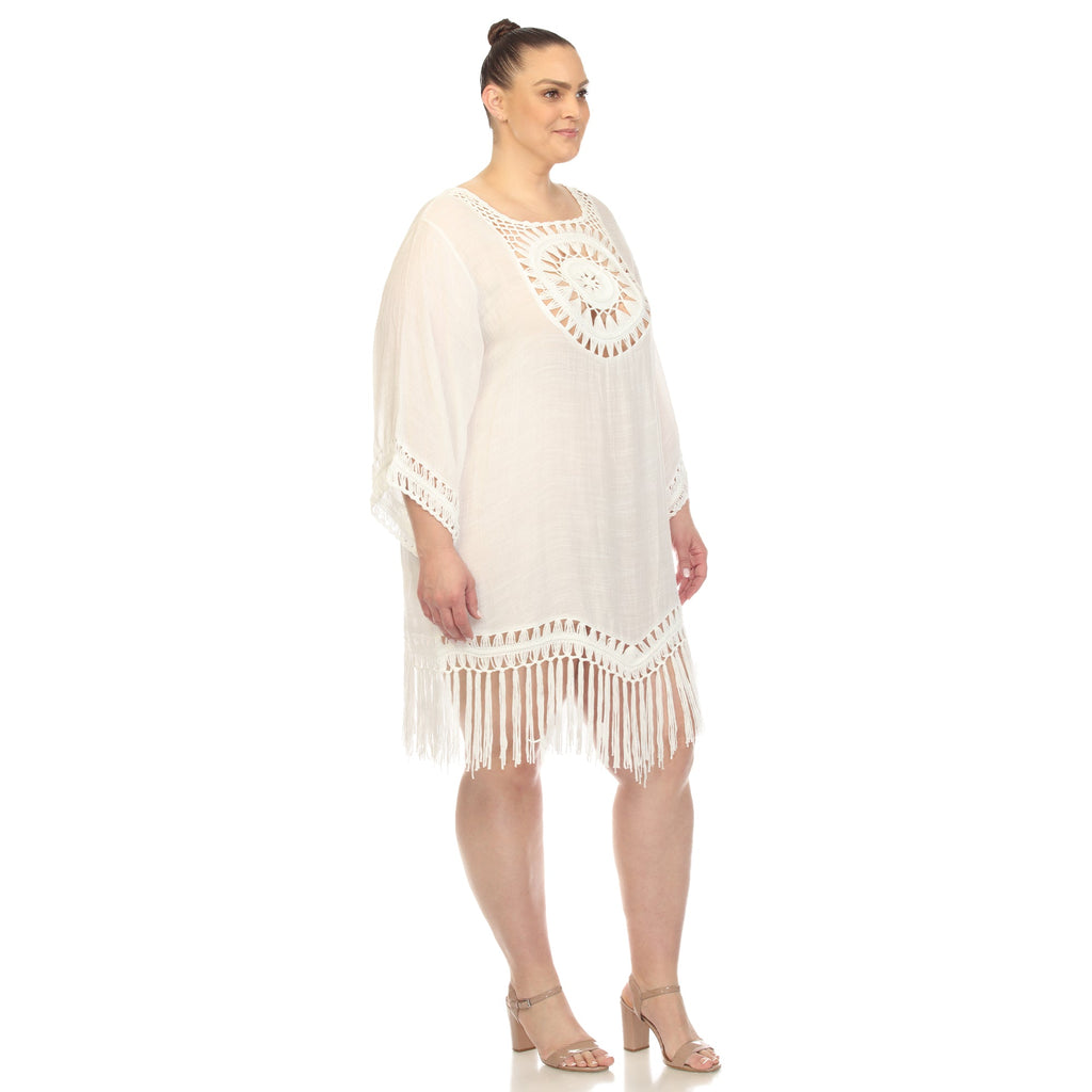 Crocheted Fringed Trim Dress Cover Up-Plus (4 Colors Available)