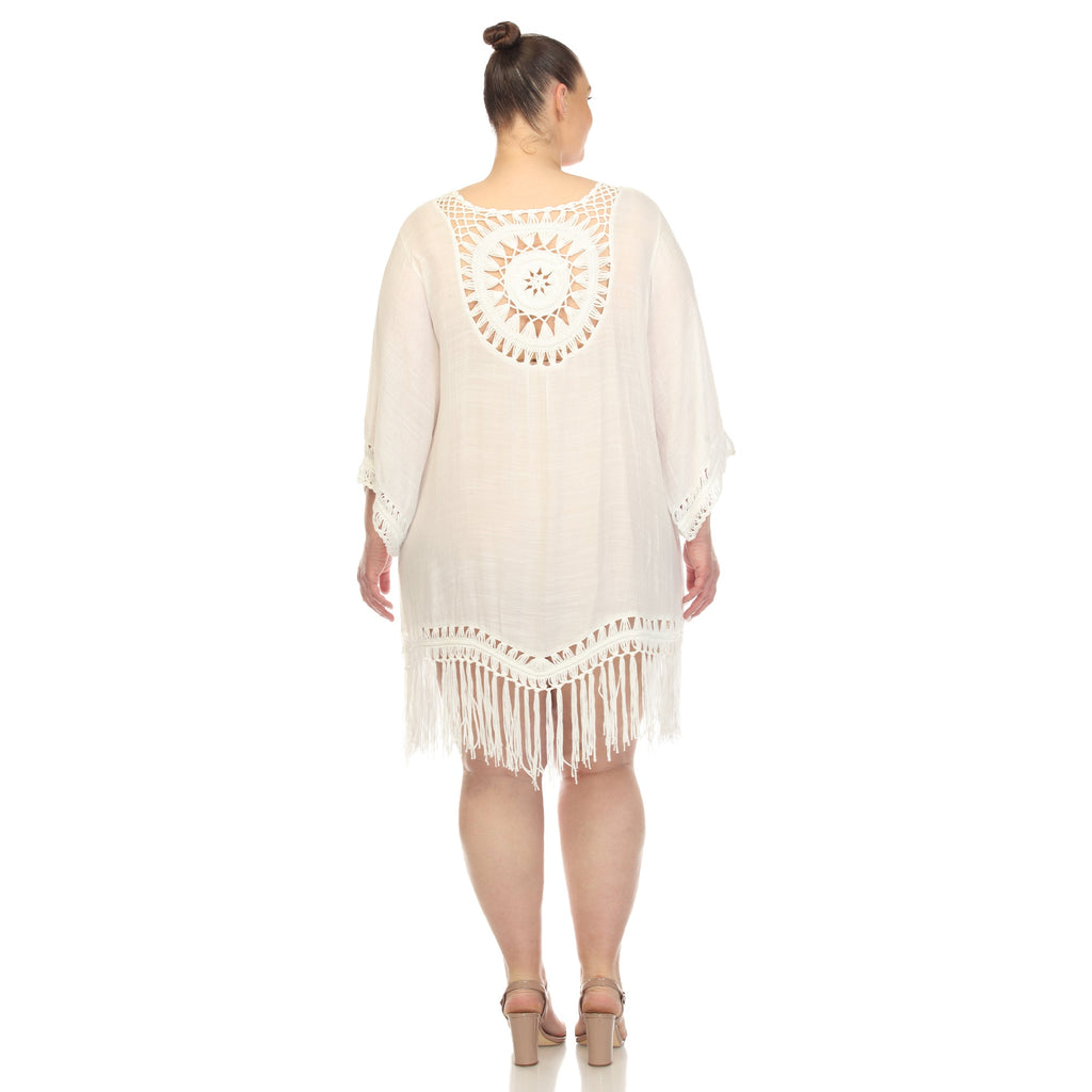 Crocheted Fringed Trim Dress Cover Up-Plus (4 Colors Available)