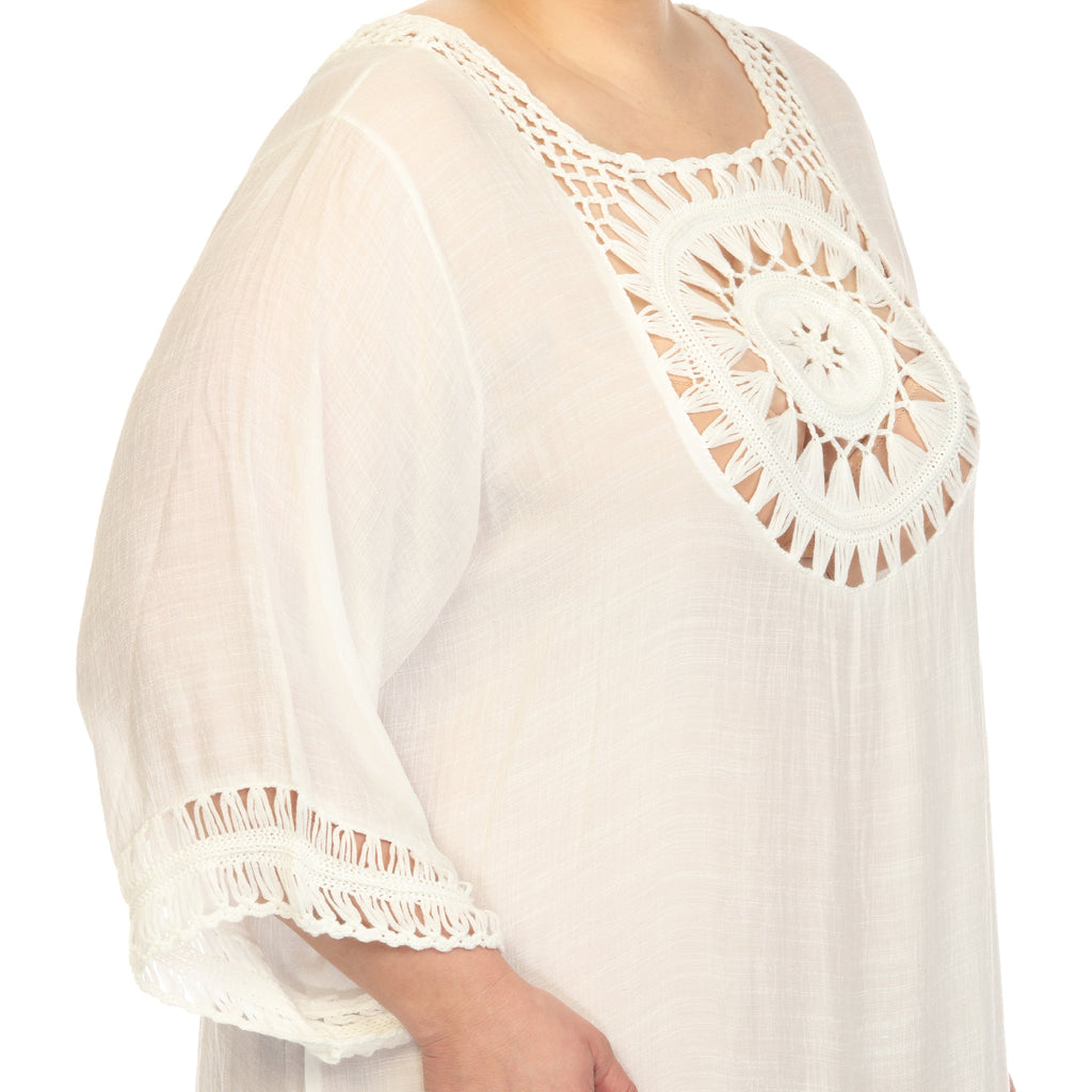 Crocheted Fringed Trim Dress Cover Up-Plus (4 Colors Available)