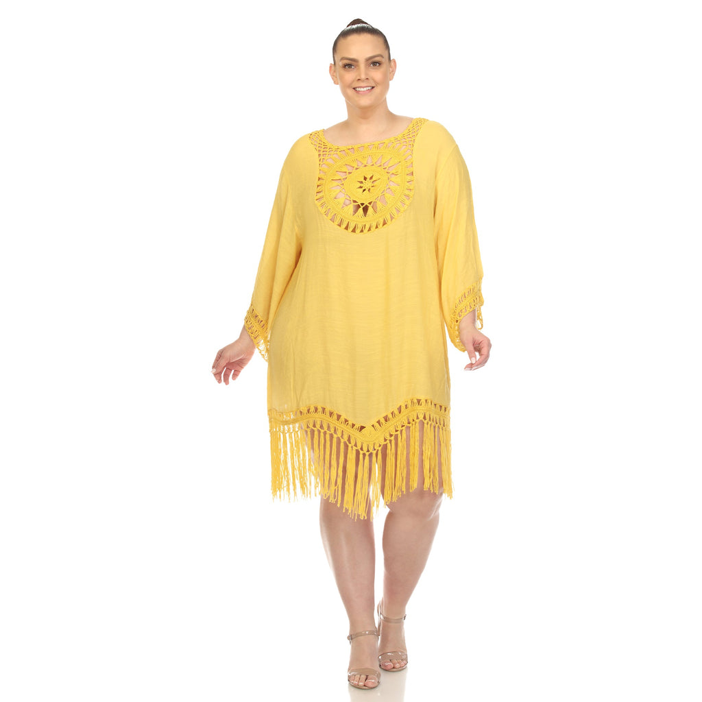 Crocheted Fringed Trim Dress Cover Up-Plus (4 Colors Available)