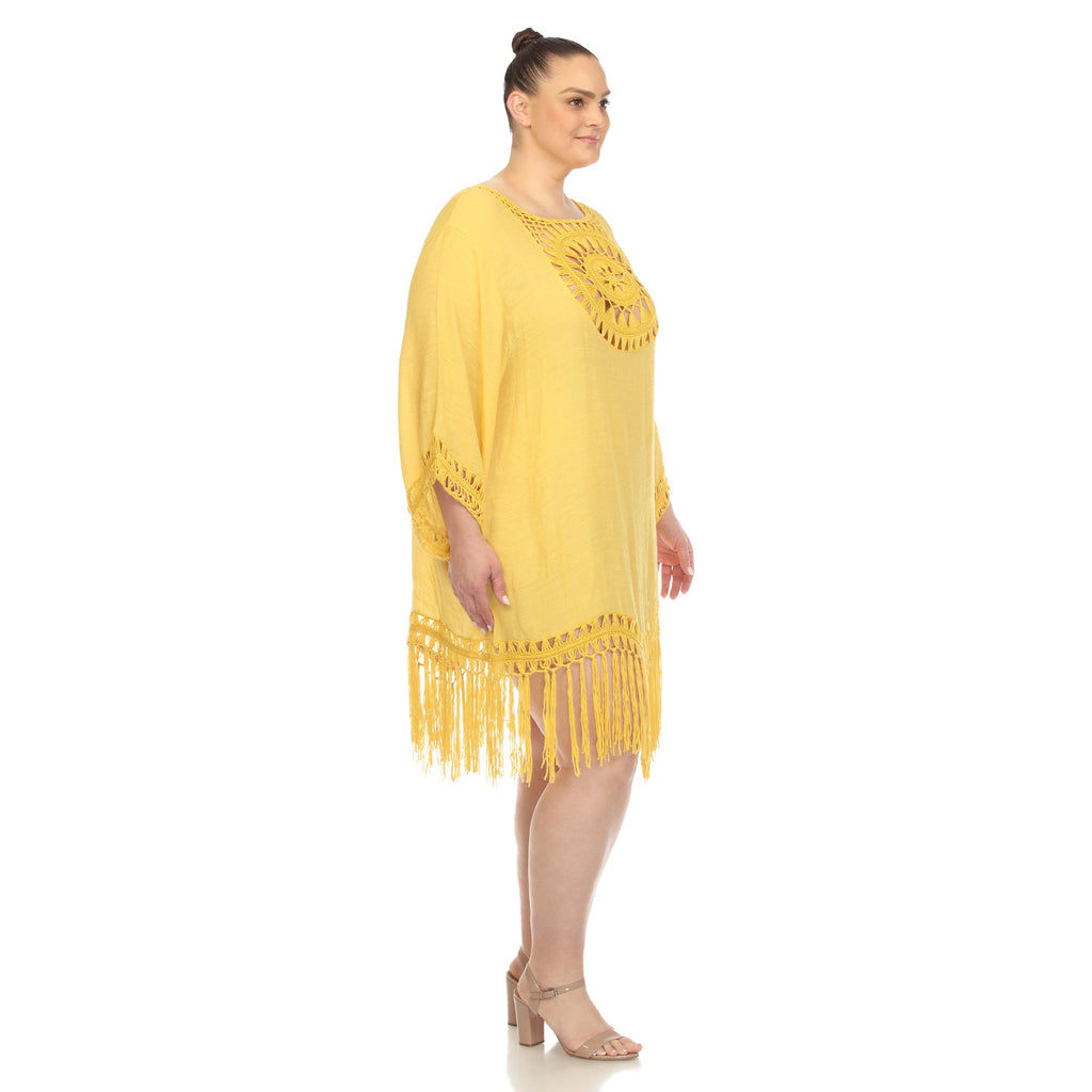 Crocheted Fringed Trim Dress Cover Up-Plus (4 Colors Available)