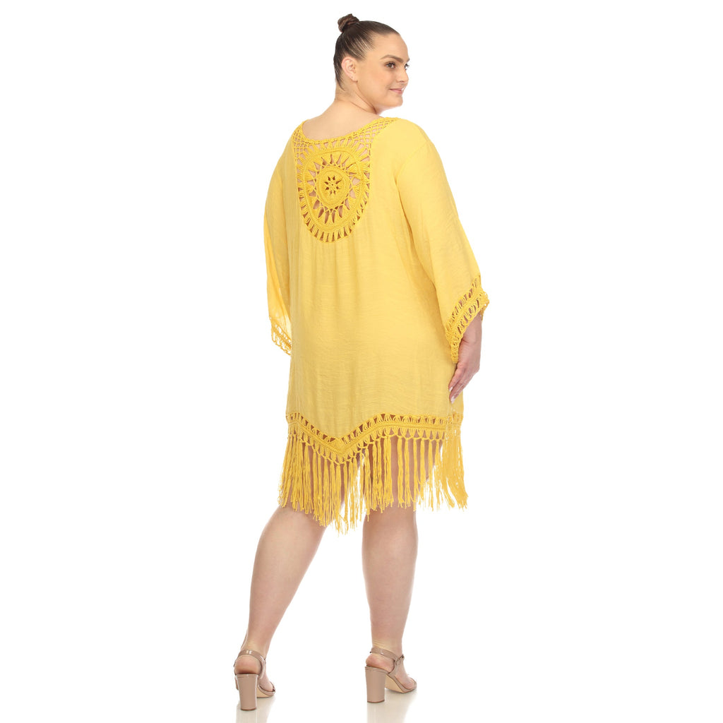 Crocheted Fringed Trim Dress Cover Up-Plus (4 Colors Available)