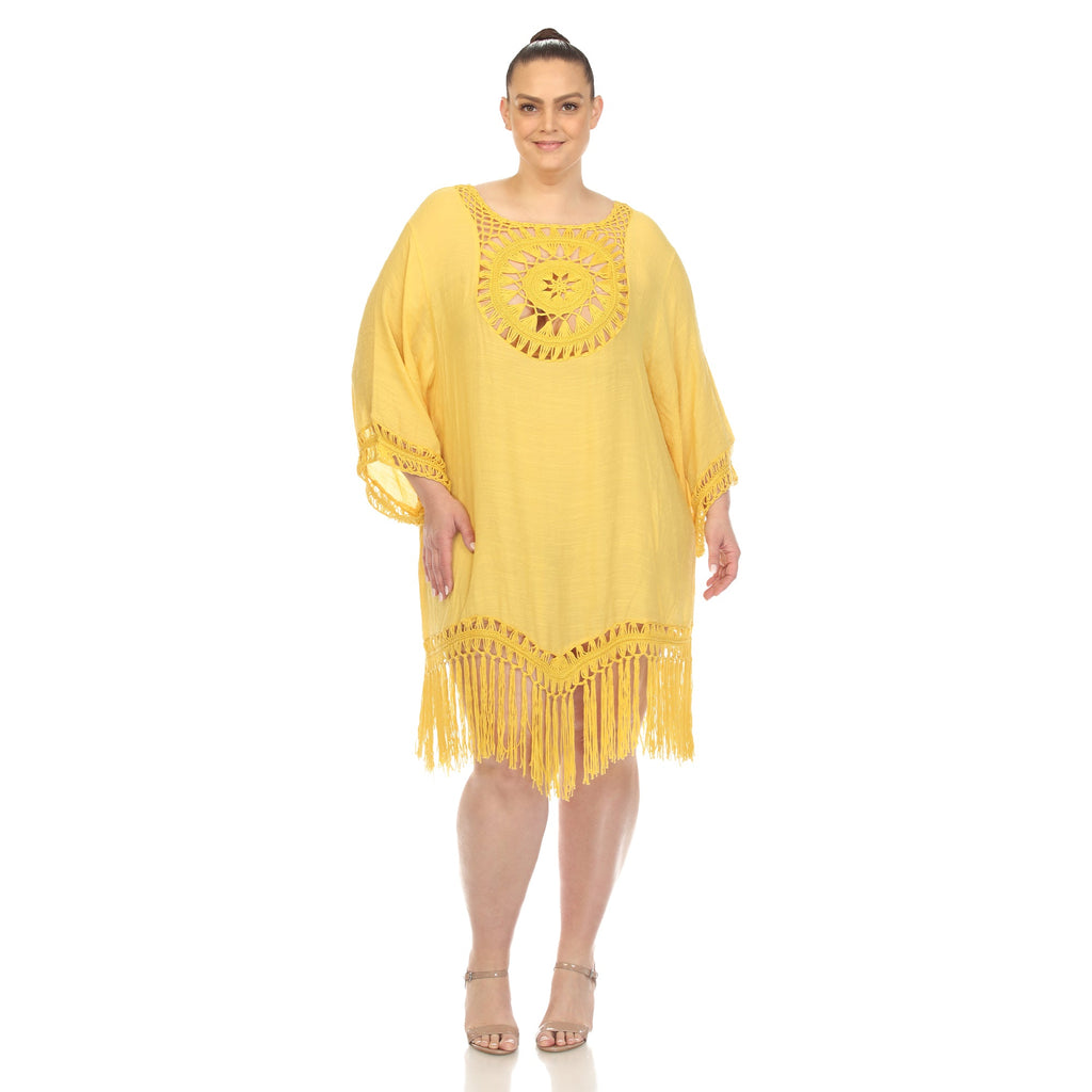 Crocheted Fringed Trim Dress Cover Up-Plus (4 Colors Available)