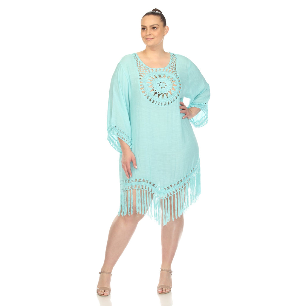 Crocheted Fringed Trim Dress Cover Up-Plus (4 Colors Available)