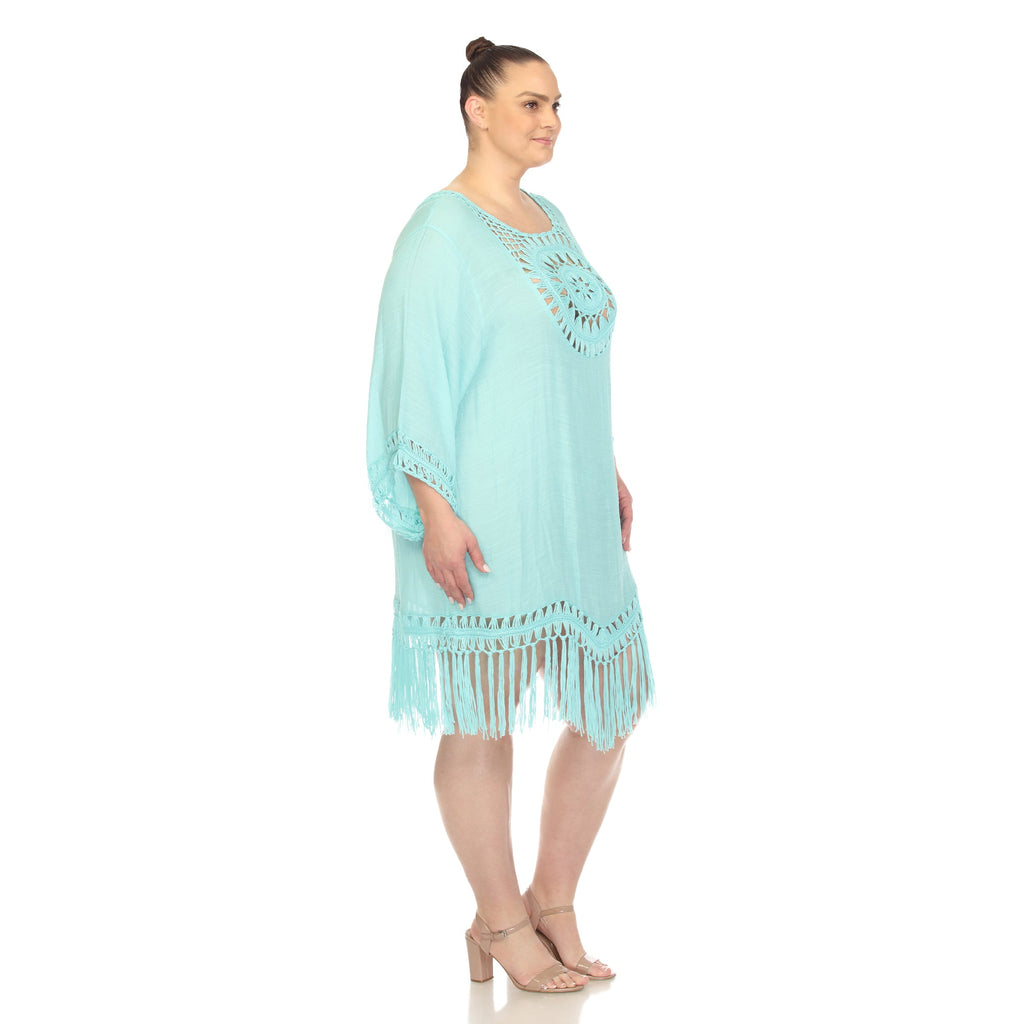 Crocheted Fringed Trim Dress Cover Up-Plus (4 Colors Available)