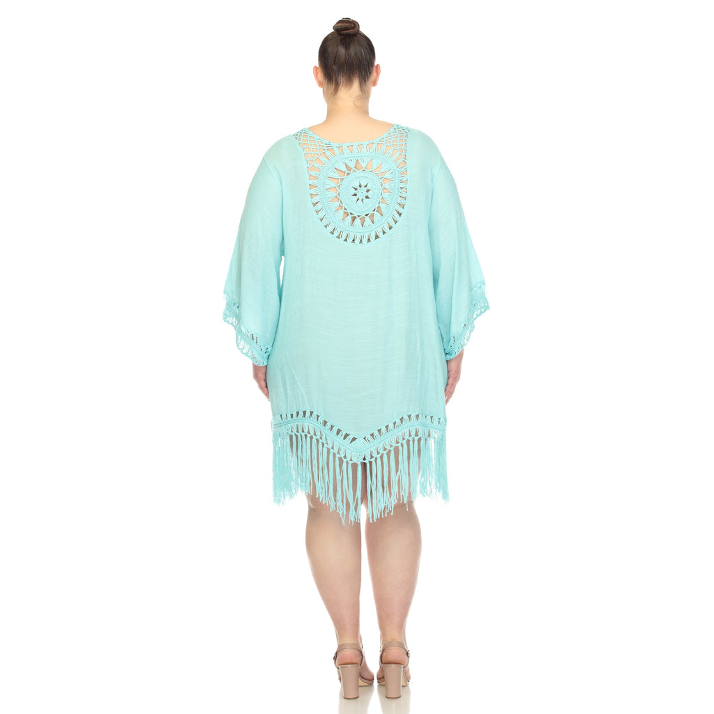 Crocheted Fringed Trim Dress Cover Up-Plus (4 Colors Available)