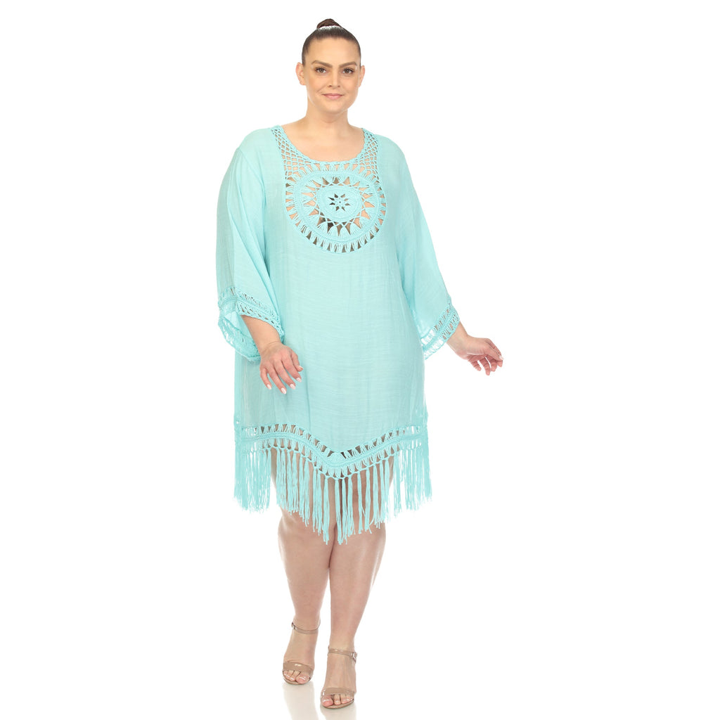 Crocheted Fringed Trim Dress Cover Up-Plus (4 Colors Available)