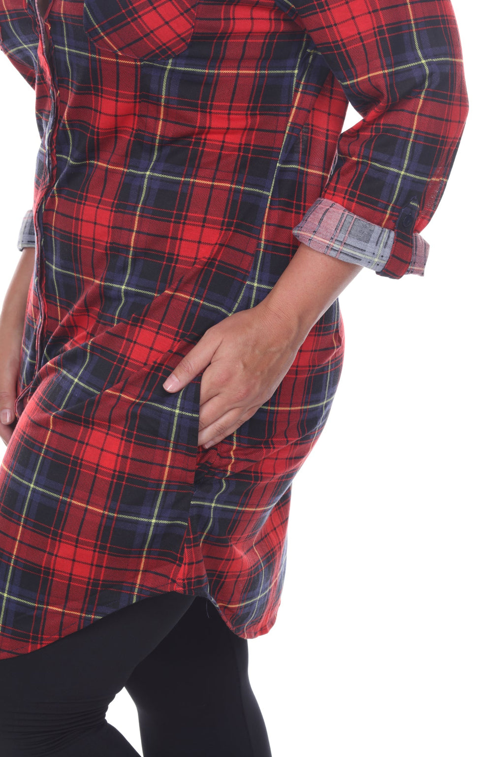 White Mark Women's Piper Stretchy Plaid Tunic - Plus (9 Colors Available)