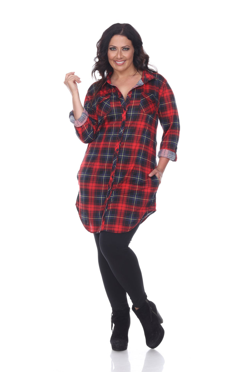 White Mark Women's Piper Stretchy Plaid Tunic - Plus (9 Colors Available)