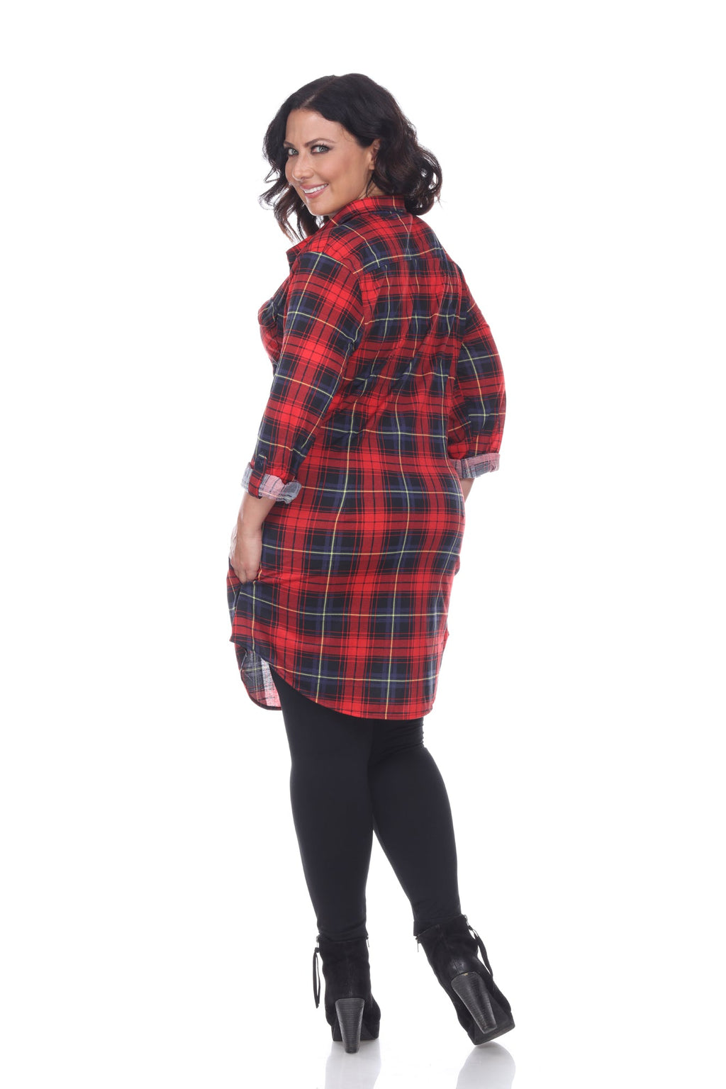 White Mark Women's Piper Stretchy Plaid Tunic - Plus (9 Colors Available)